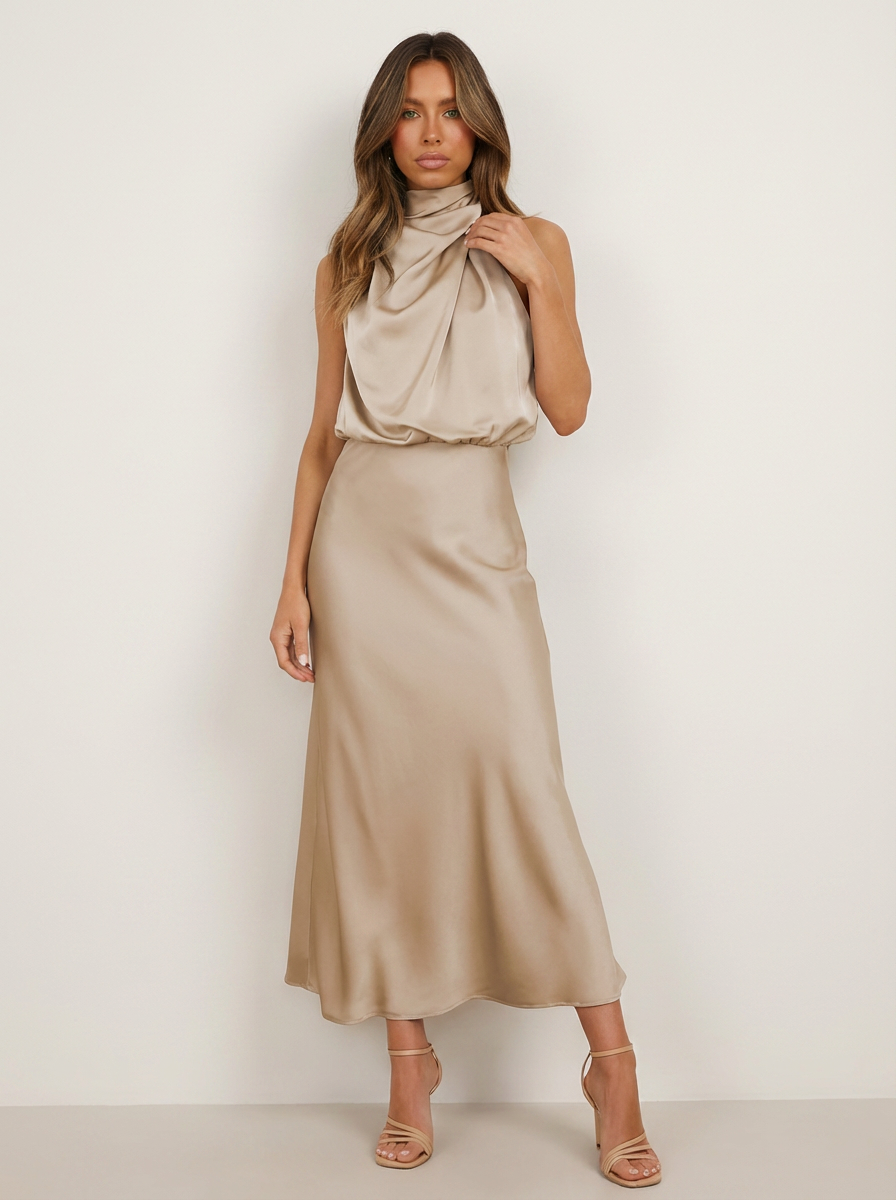 Verona Satin Halter Midi Dress