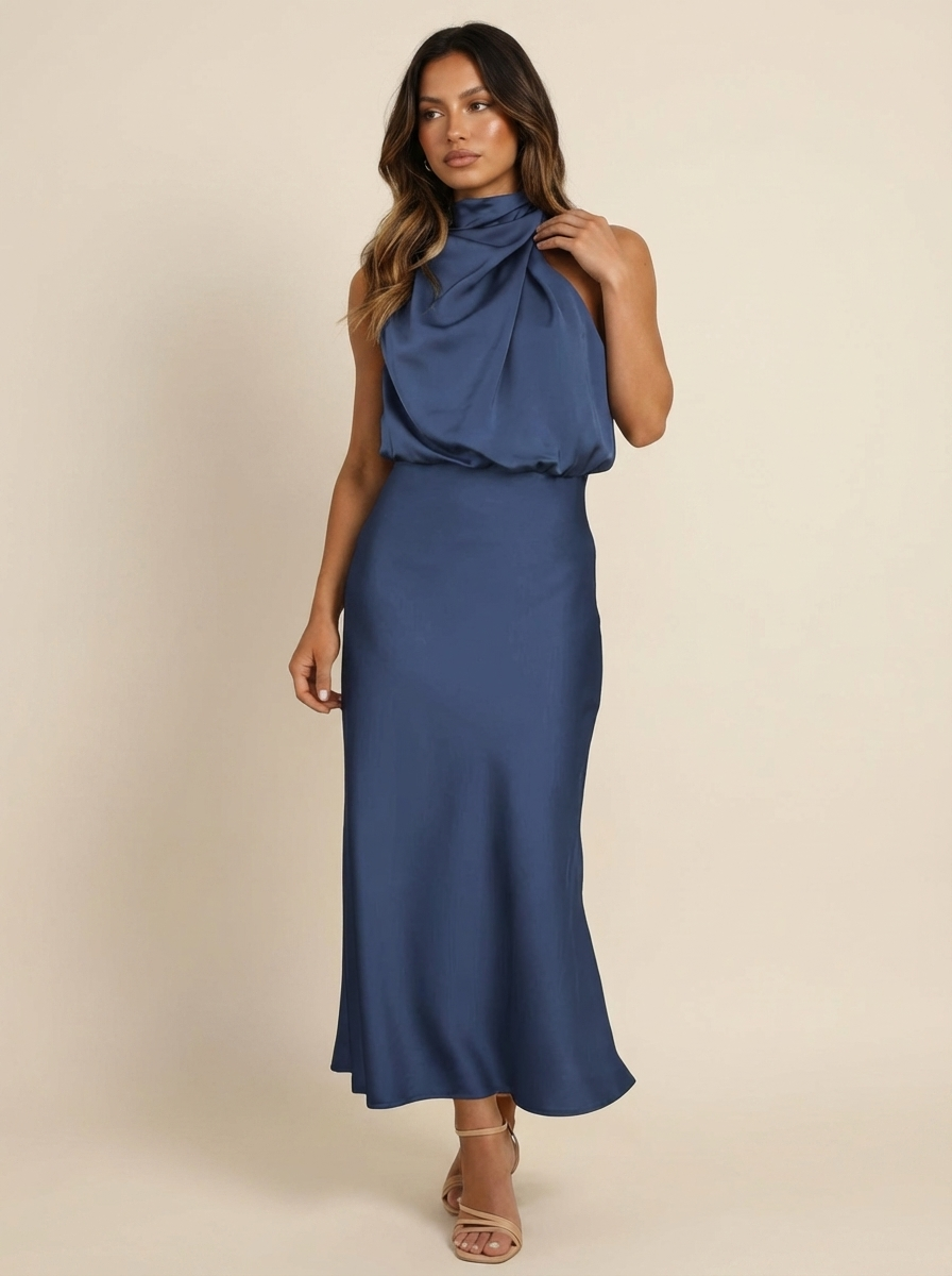 Verona Satin Halter Midi Dress