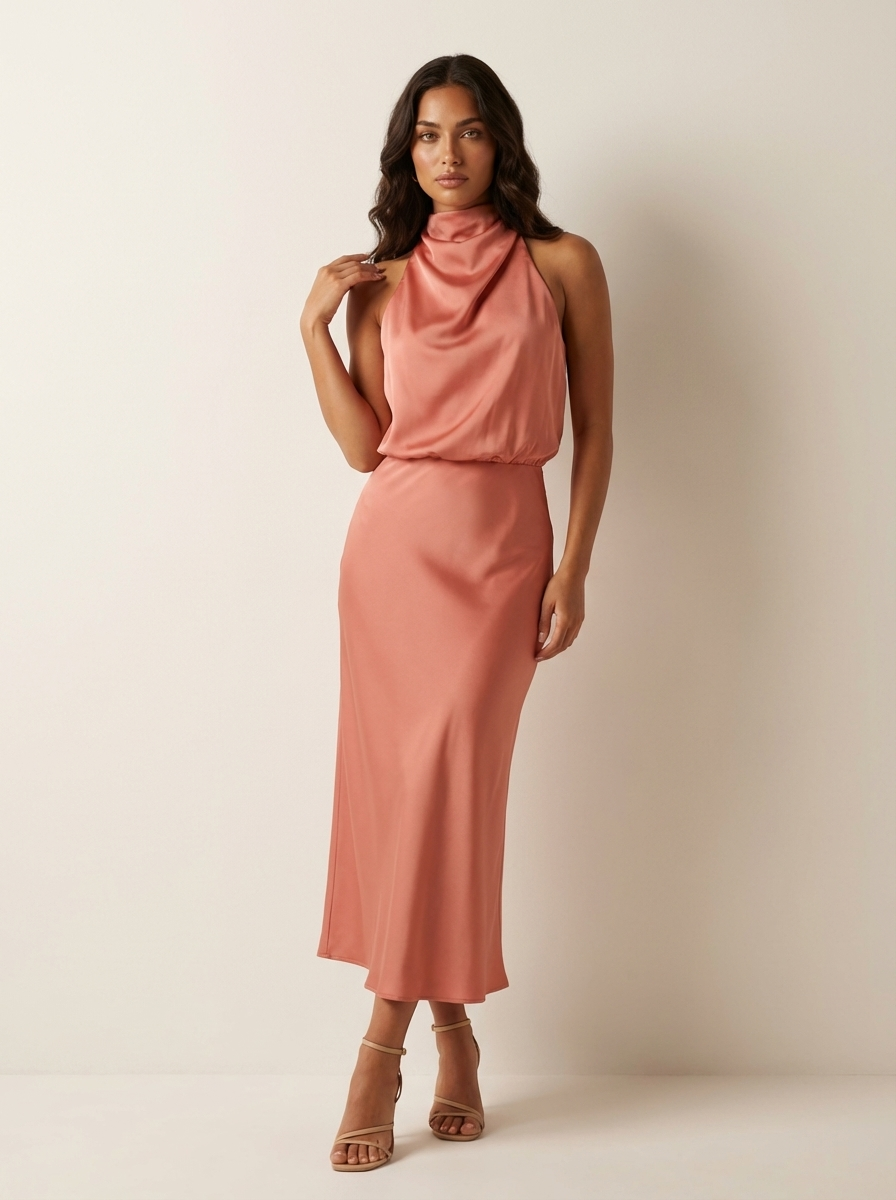 Verona Satin Halter Midi Dress