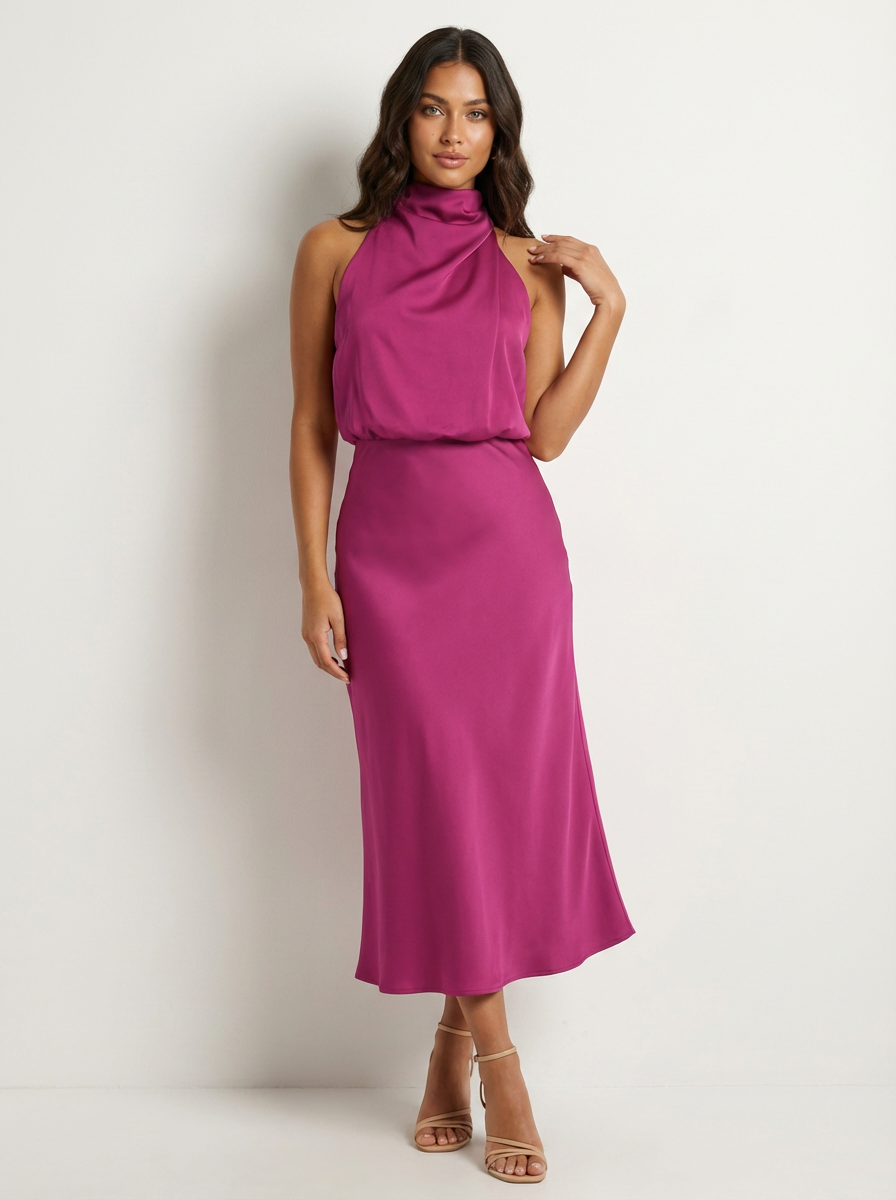 Verona Satin Halter Midi Dress