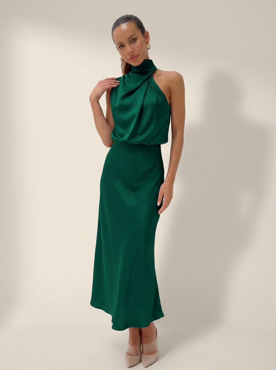 Verona Satin Halter Midi Dress