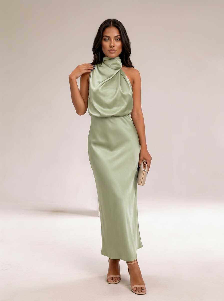 Verona Satin Halter Midi Dress